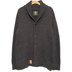 LRG Lifted Research Group Men’s L Gray Button Down Shawl Collar Sweater Cardigan
